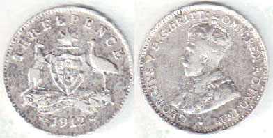 1912 Australia silver Threepence (gF) A003182